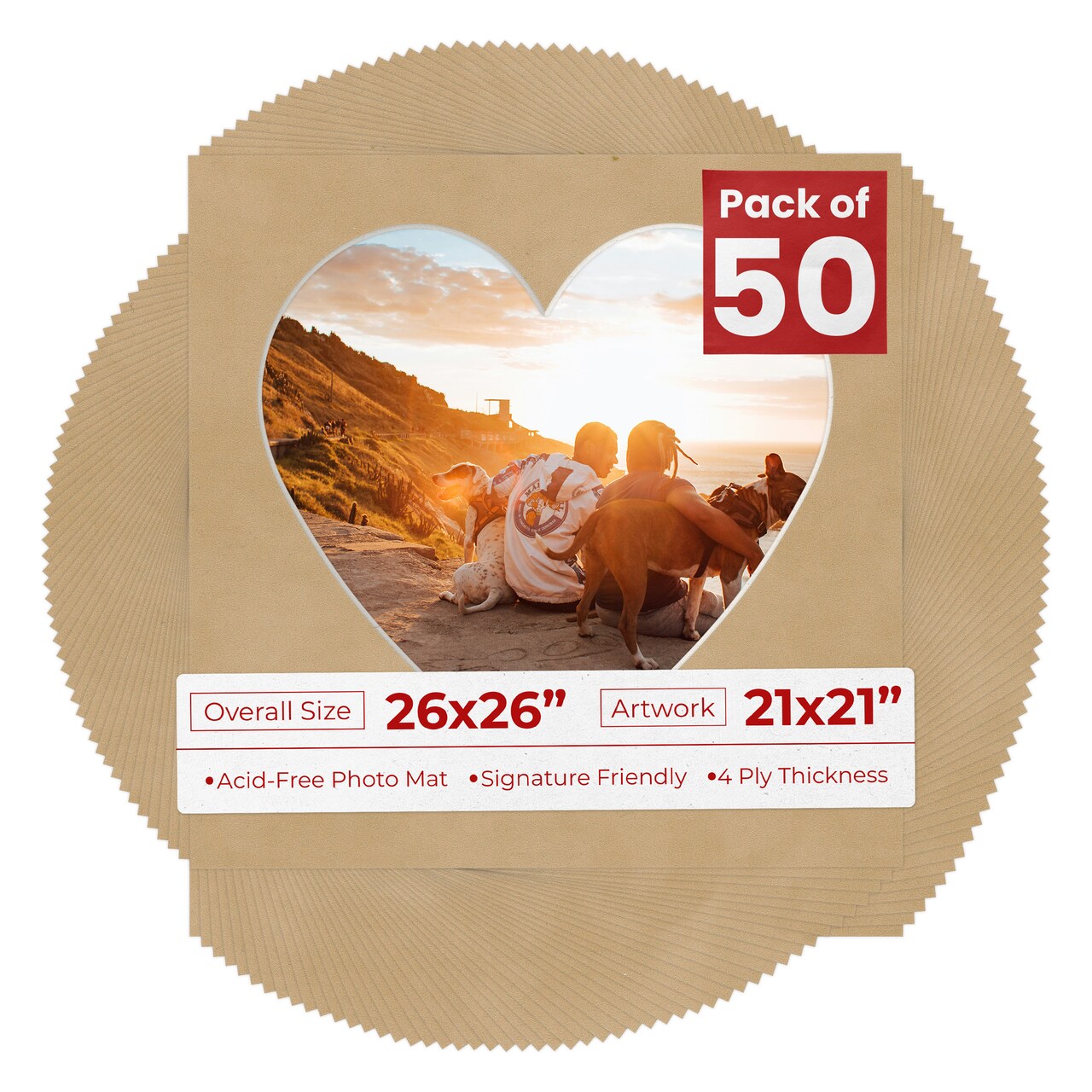 Beige Suede Mat Board for 26x26 Frames - Heart Opening for 21x21 Photos